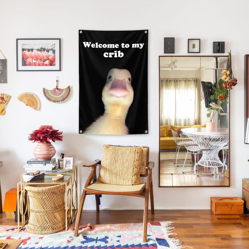 XEODE Welcome to My Crib Flag，2x3 Feet Tapestry Funny Poster Durable Man Cave Wall Flag with Brass Grommets room decor for bedroom Banner - Image 3